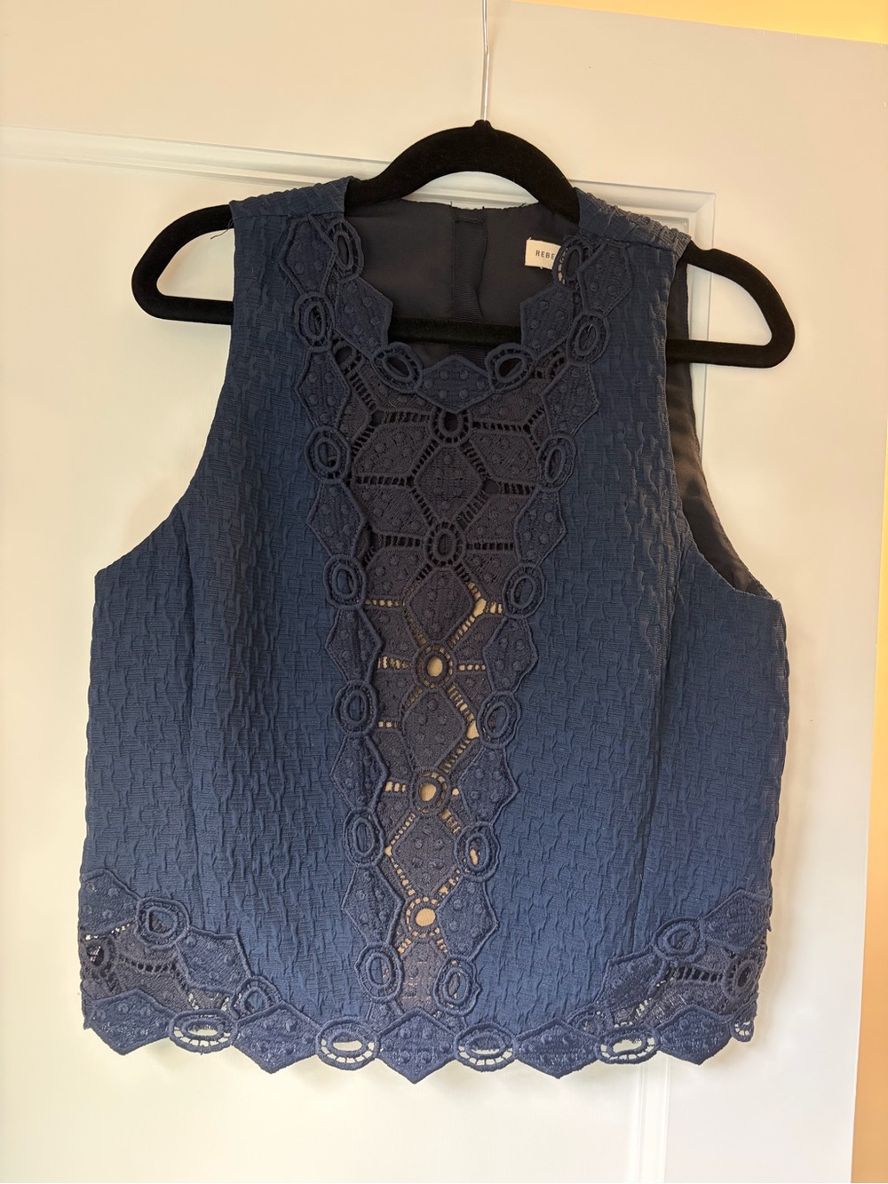 Rebecca Taylor Navy Lace-Trim Sleeveless Camisole